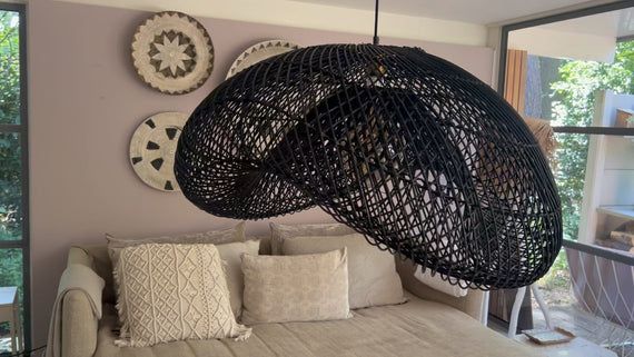 Cloud Lamp Rattan - Organic Shape (60 cm) - Natural Color | Mandala Stencil