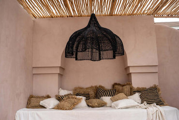 Flower Organic Shape Hanging Lamp - 100 cm Natural Rattan Light | Mandala Stencil