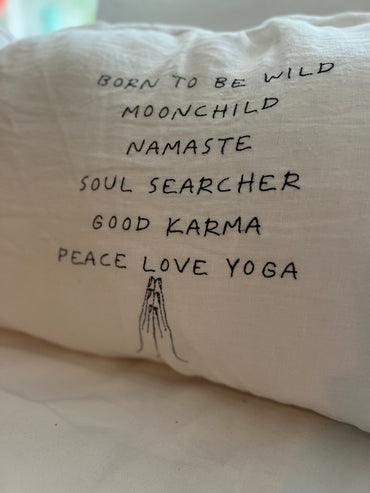 Natural Linen Pillow Inner with Off-White Embroidered Letters (90 x 50 cm) - No. 29 | Mandala Stencils