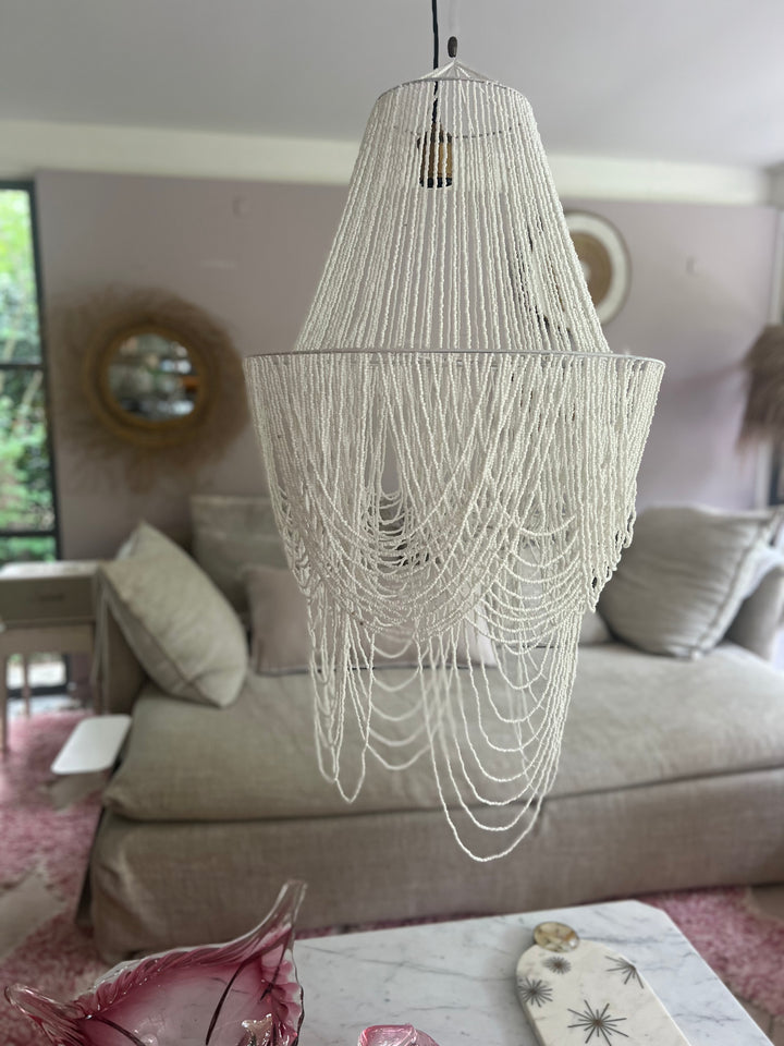 Beaded Hanging Lamp - White