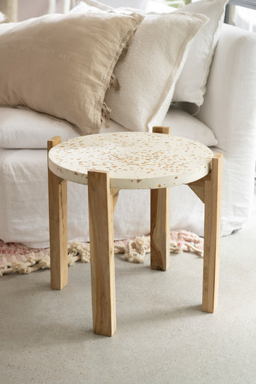 Teak & Terazzo Side Table | 50 x 55 cm