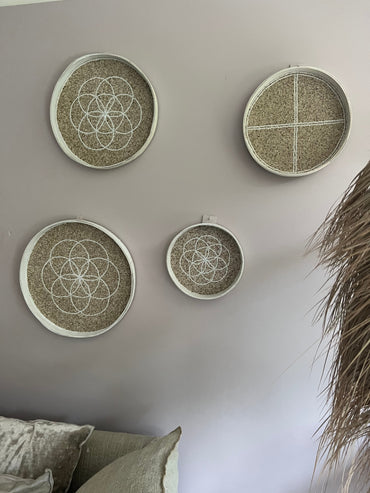 Fully Beaded Fairtrade Wall Basket (40 cm) - Ethical Boho Decor | Mandala Stencils
