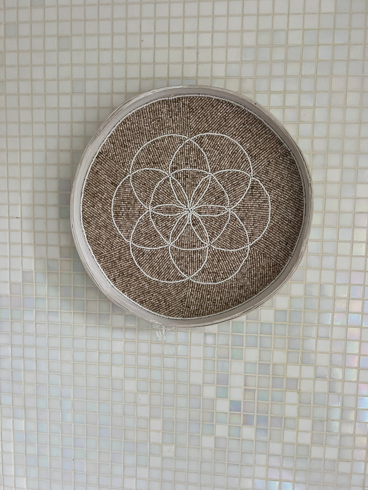 Fully Beaded Fairtrade Wall Basket (40 cm) - Ethical Boho Decor | Mandala Stencils
