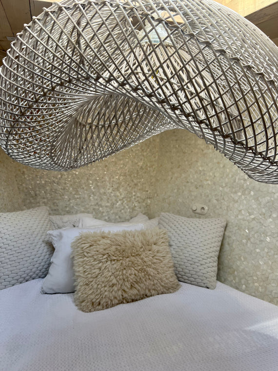 XXL Cloud organic rattan lamp - 150 cm - WIT
