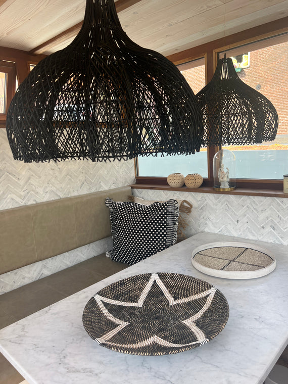 Flower Rattan Hanging Lamp (80 cm) - Natural Boho Lighting | Mandala Stencil
