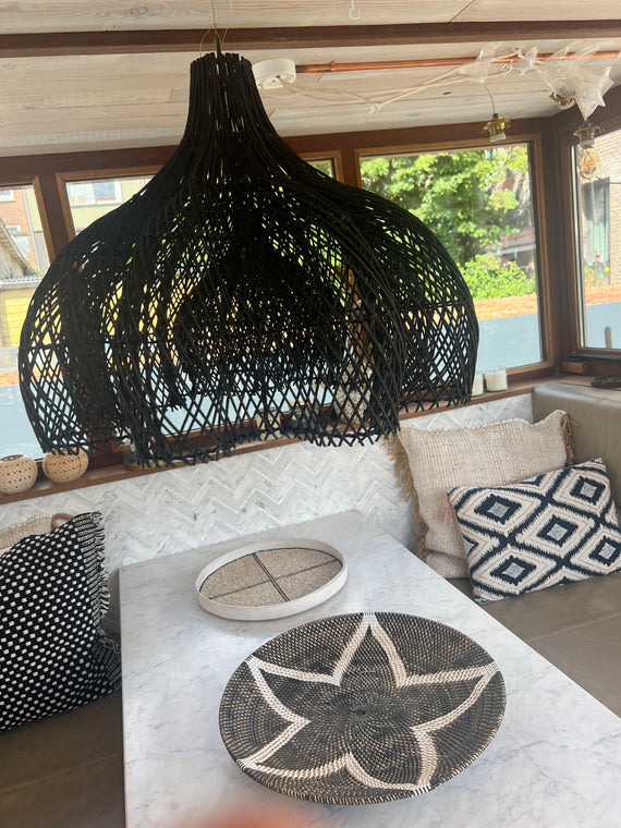 Flower Rattan Hanging Lamp (80 cm) - Natural Boho Lighting | Mandala Stencil