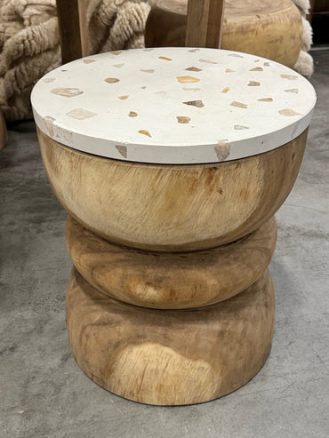 Teak & Terazzo Side Table - Round