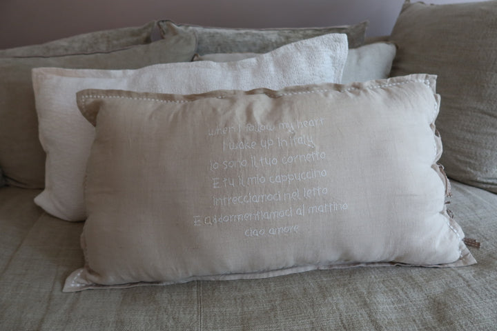 Linnen Pillow + Filling | I Wake Up In Italy | Natural