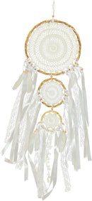 Dream Catcher Trio - White Handmade with Ribbons, Laces & Pompoms (42 cm) | Mandala Stencil